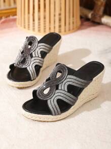 Đúng mốt Của phụ nữ Nêm Gót chân Giày Espadrilles Dép xăng đan Với Pha lê Dây đeo & Dày Đáy - màu đen - Xem 3