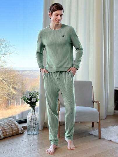 EURMUSE Cotton Men'S Ribbed Knit Homewear Set