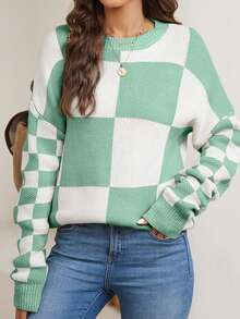 Jersey De Cuadros Con Hombros Caídos - Verde - Ver 4