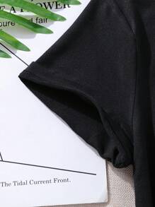 Sparklyn Teenage Girls' Hand Gesture, Heart & Letter Print T-Shirt - Black - View 3