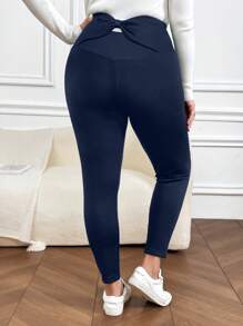 SHEIN LUNE 大码纯色保暖内衬紧身裤 - 藏蓝色 - 查看 2