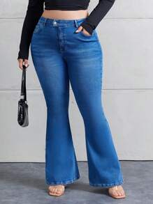 RueChic Women's Plus Size Bell Bottom Jeans - Dark Wash - View 3