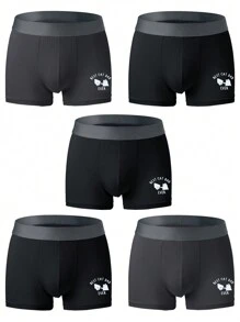 Men'S Cartoon Letter Printed Boxer Shorts Set, 5pcs - Multicolor - View 5