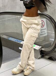 GILIPUR New Apricot Women's Cargo Wide Leg Pants, Multi-Pocket Design, Retro Elegant, Suitable For Casual Daily Wear, Spring, Autumn, Winter, Also Suitable For New Year, Valentine's Day And Other Holidays. Can Also Be Given As A Gift. Suitable For Outings, Dates And Office Wear. - Apricot - View 8