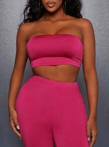 Slaydiva 粉紅色無肩帶上衣配褲子 - 玫紅色 - 查看 5