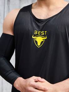 Manfinity Sport Corelite Men's Letter & Bull Head Print Sport Tank Top - Black - View 4