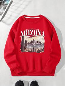 Men's Printed Thermal Lined Sweatshirt - Red - View 1