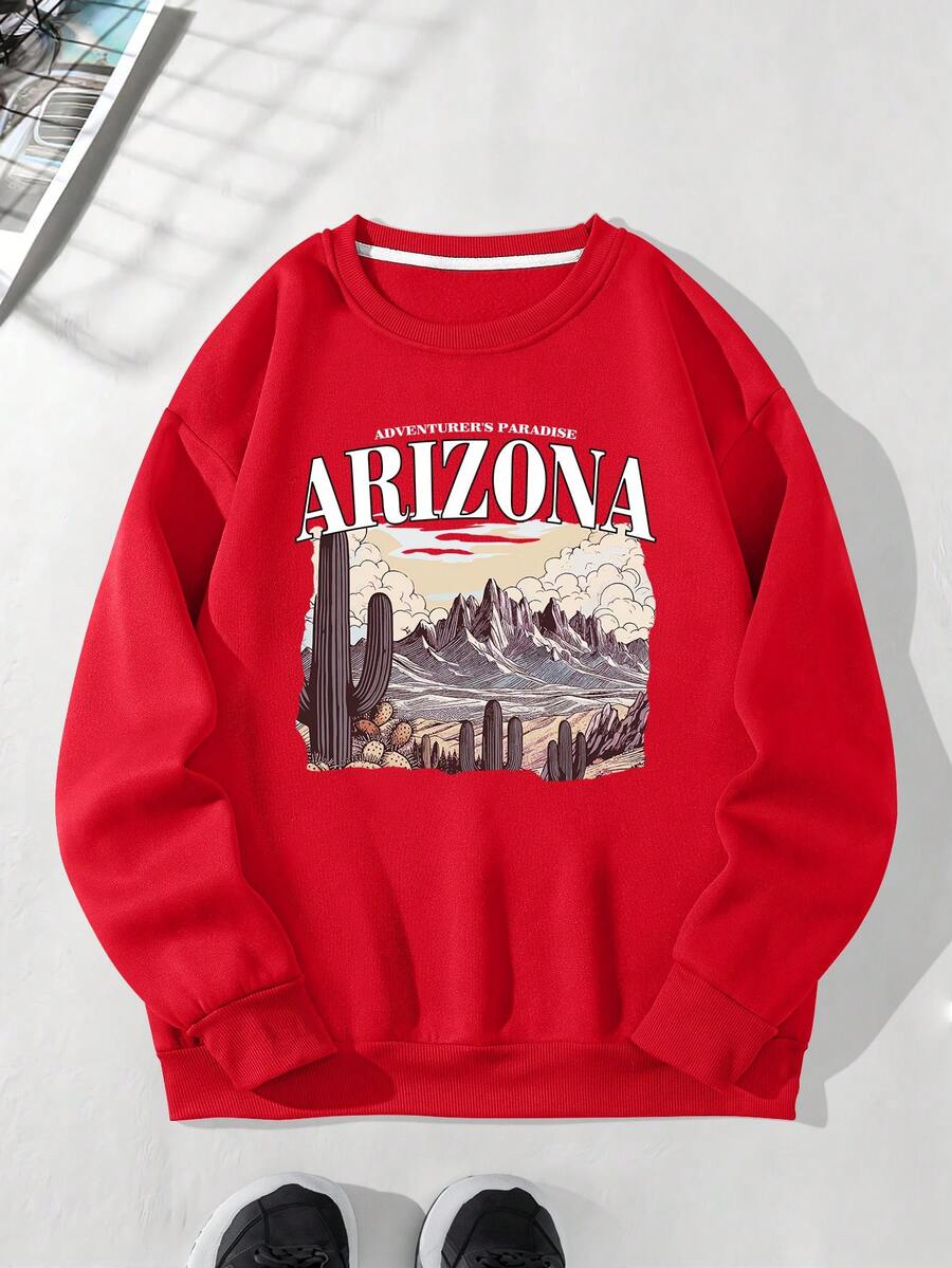 Men's Printed Thermal Lined Sweatshirt - Red - View 1