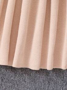 SHEIN Tween Girls' Button Embellished Round Neck Long Sleeve Sweater Dress (Belt Not Included) - Apricot - View 6