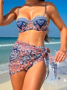 SHEIN Swim Bộ bikini in hoa đi biển mùa hè cho nữ - Nhiều màu - Xem 2