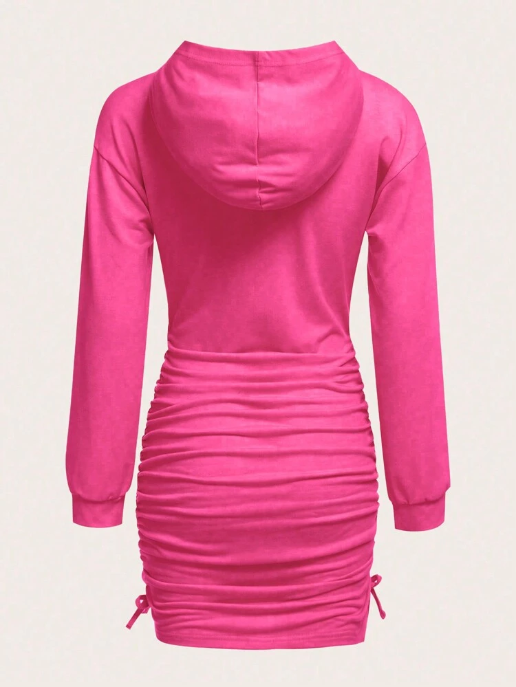 Teen Girls' Y2k Street Style College Letter Print Gathered Waist Sweatshirt Dress