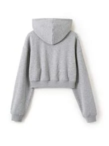 SHEIN Artist Women's Solid Color Long Sleeve Drawstring Cropped Hooded Sweatshirt, Casual Cotton, For Holiday, Vacation, Spring, Festival, Workout, Ibiza Fits, Western Wear