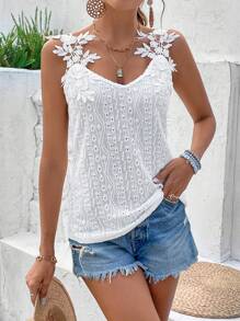 SHEIN VCAY Top sin mangas de verano con parches bordados de flores y textura de tela - Blanco - Ver 1