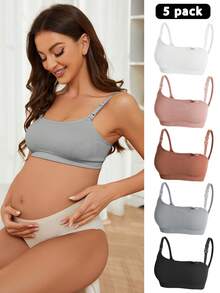 SHEIN Maternity Solid Ribbed Knit Nursing Bra Set, 5pcs - Multicolor - View 7