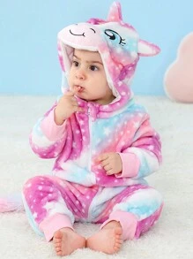 SHEIN 女婴法兰绒独角兽图案，饰有星空图案 - 彩色 - 查看 5