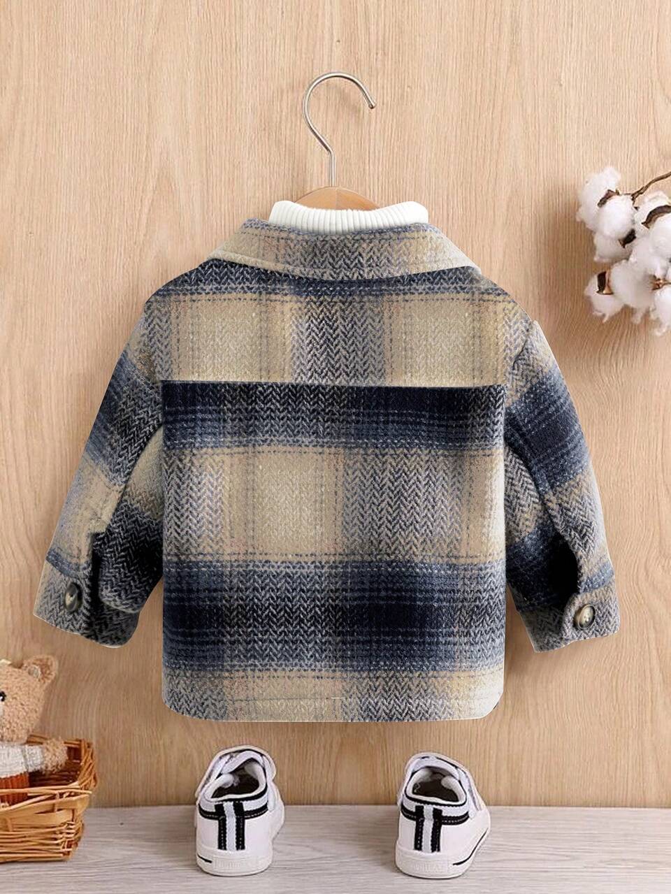 Baby Girls' Plaid Flap Pocket Woolen Coat Autumn Fall