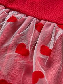 PETSIN 情人節紅色網紗心形寵物連衣裙