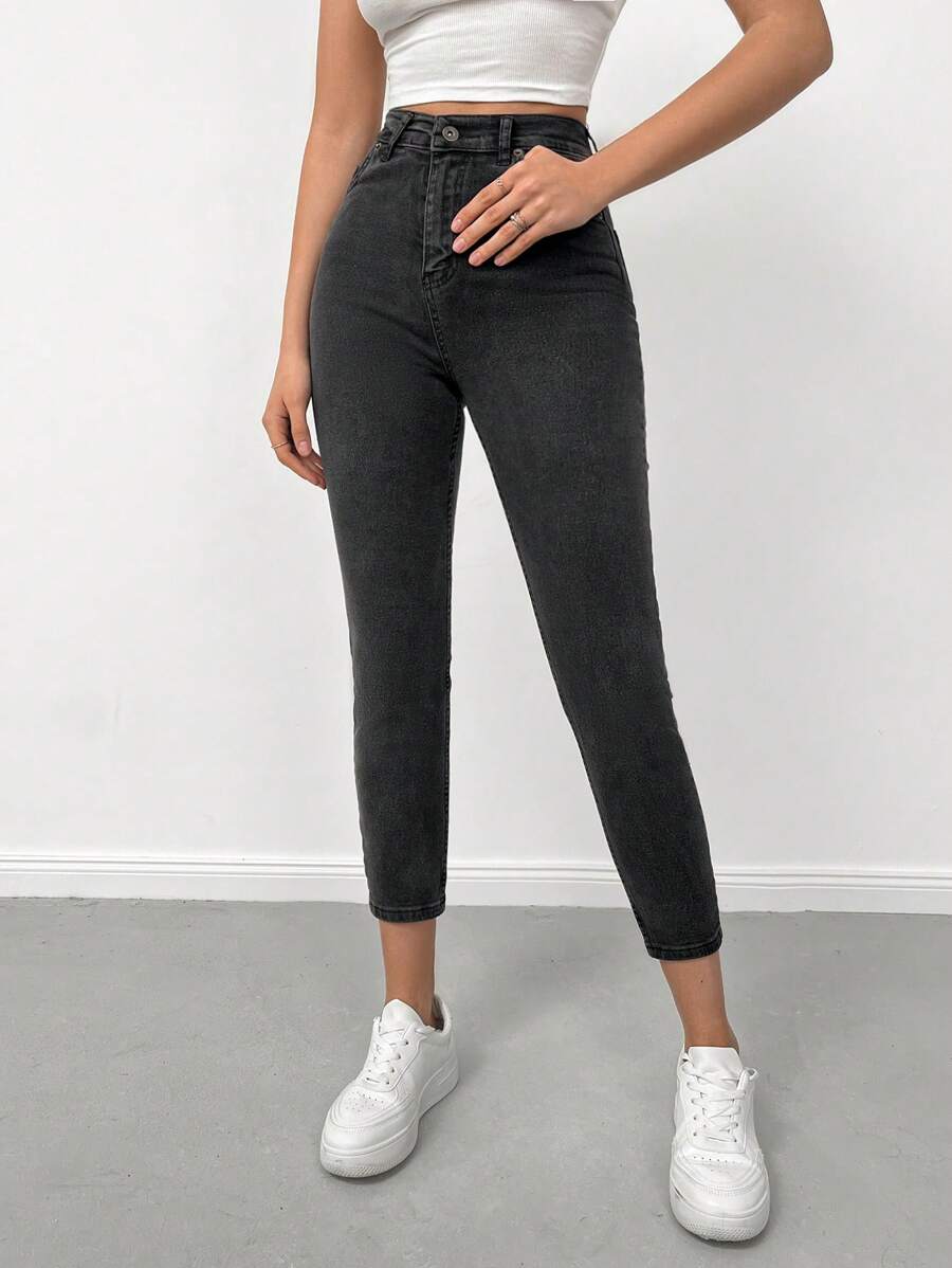 EURMUSE Casual Skinny Cropped Jeans - Grey - View 1