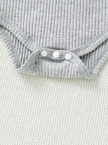 Newborn Baby Boy Basic Soft Skin-Friendly White And Grey Printed Bodysuit - Multicolor - View 5