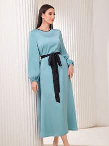 Seusyu Abito da donna in stile arabo con maniche lunghe a lanterna - Blu verde acqua - Visualizzare 5