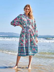 Aveloria Floral Print Long Sleeve Dress Fall Cloth For Women - Multicolor - View 4