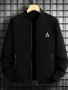 1件男士幾何圖案拉鍊輕便外套 - 黑色 - 查看 1