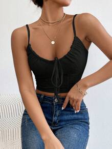 SHEIN Privé Của phụ nữ Lace-up Dải mỏng Áo ba lỗ Áo ba lỗ - màu đen - Xem 4