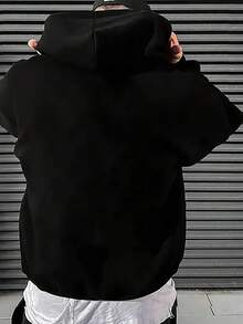 男士口號印花連帽衫 - 黑色 - 查看 2