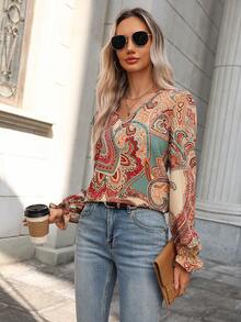 SHEIN LUNE Quý cô Trở lại Dây đeo Paisley In Áo sơ mi - Nhiều màu - Xem 2