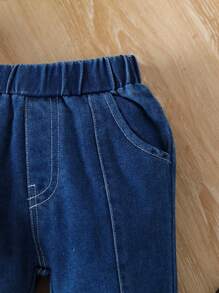 2入組新生兒女裝秋季/冬季優雅純色提花立領上衣，配流蘇邊垂墜牛仔褲 - 卡其色 - 查看 5