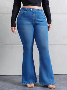 RueChic Women's Plus Size Bell Bottom Jeans - Dark Wash - View 6