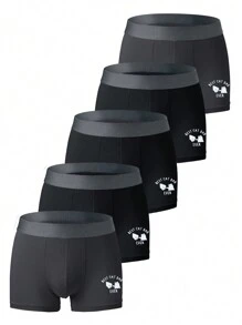 Men'S Cartoon Letter Printed Boxer Shorts Set, 5pcs - Multicolor - View 1