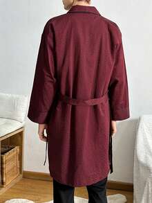 RueChic Bata De Manga Larga Con Cuello De Solapa Para Hombre - Burdeos - Ver 2