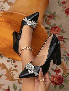 鞋子 高跟鞋 黑色高跟鞋 女式闪光高跟鞋 工作鞋 女士鞋 包头高跟鞋 鞋类 穆勒鞋 高跟鞋 粗跟鞋 办公鞋 新款鞋 - 黑色 - 查看 4