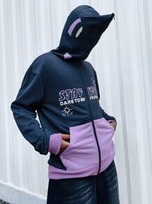 ROMWE MEN Street Life Men's Letter Print Hooded Sweatshirt - Multicolor - View 2