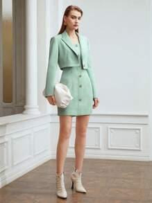 PREMIUM Quần skinny Áo vest & Váy liền áo vừa vặn - Màu xanh Bạc hà - Xem 2