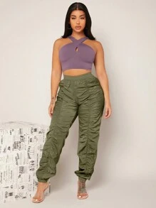 SHEIN SXY Của phụ nữ Xếp li Quần Cargo - xanh quân đội - Xem 3