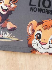 Em bé Con trai Mùa Xuân Mùa hè Đúng mốt Hoạt hình Sư tử In Khẩu hiệu Ngắn tay Áo thun Và Dài Quần - Nhiều màu - Xem 4
