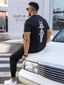 Manfinity Homme Men Plus Round Neck Short-Sleeved T-Shirt And Trousers Two-Piece Set - Black - View 4