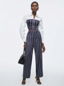 Maija 女士條紋直筒褲 - 藍色 - 查看 4