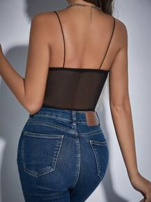 Allurite Women's Lace Bralette With Padded Cups, Double Straps Cami Top With Back Closure - Black - View 2