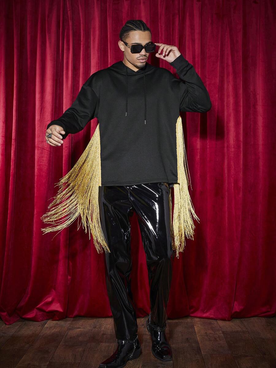 Manfinity VCAY Men's Loose Fit Knitted Drawstring Hoodie - Black - View 1