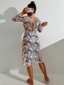 SHEIN Swim Của phụ nữ Paisley In Lưới Váy Cover Up - Nhiều màu - Xem 2