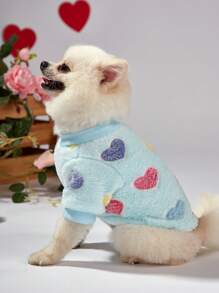 PETSIN 情人節1件淺藍色心形印花法蘭絨寵物毛衣（無帽）,保暖功能 - 彩色 - 查看 5
