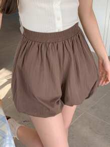DAZY 女士纯色宽松弹力腰灯笼短裤夏季 - 棕色 - 查看 4