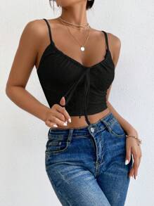 SHEIN Privé Của phụ nữ Lace-up Dải mỏng Áo ba lỗ Áo ba lỗ - màu đen - Xem 6