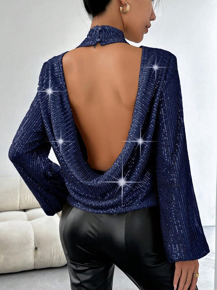Women's Glittery Backless Shirt