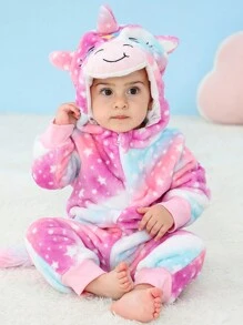 SHEIN 女婴法兰绒独角兽图案，饰有星空图案 - 彩色 - 查看 1