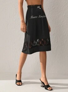 HUR 设计师女式字母印花撞色蕾丝优雅裙子，适合节日、派对、感恩节、度假、新年前夜、情人节、节日 - 黑色 - 查看 3