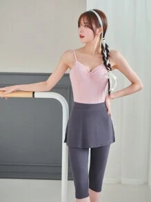 SHEINNeu Balletcore蝴蝶結短裙分裂打底褲 - 灰色 - 查看 6